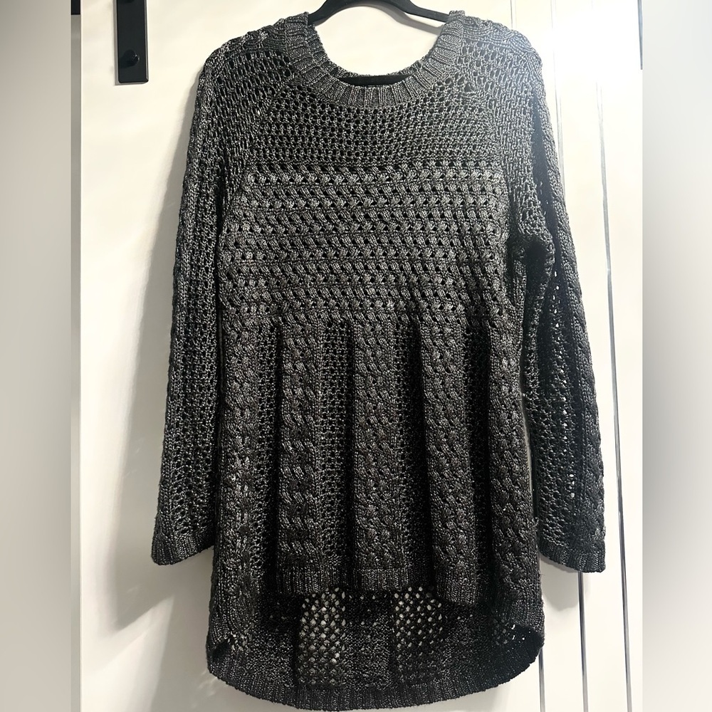 Love & Legend X Charcoal Knit Shimmer Open Knit Crochet Long Sleeve Sweater